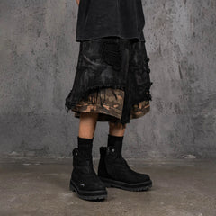 UNDERWATER Double-Layered Ripped Camo Shorts Black