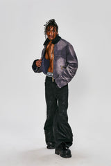 FLYERRER Distressed Curved Spliced Jacket Grey