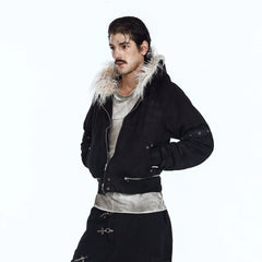 FLYERRER Detachable Faux-Fur Trim Cropped Jacket