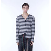 ASSEEN Horizontal Gradient Stripe Button Cardigan Gray