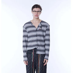 ASSEEN Horizontal Gradient Stripe Button Cardigan Gray