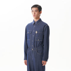 ORAL UTOPIA Classical Contrast-Stitched Utility Denim Shirt