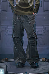 XIPHEVIL Layered Paneled Robotic Wide-Leg Pants