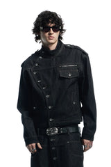DND4DES Asymmetric Button Stand Collar Raw Denim Jacket