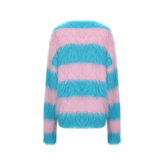 VANN VALRENCE Contrast Candy Stripe Fuzzy Sweater