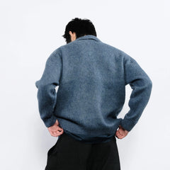 7440 37 1 Fluffy Half-Button Polo Sweater