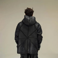 FLYERRER Geometric Paneled Faux Leather Jacket