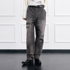 FACEONLAB Distressed Washed Double-Knee Pants