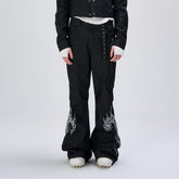 FLYERRER Abstract Graphic Flared Raw Jeans