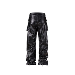 FORFEARTHAT Glossy Panel Zip Hem PU Cargo Pants