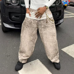 STEEPC Leopard Washed Paneled Wide-Leg Pants