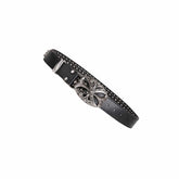 DND4DES Studded Rhinestone Carved Buckle Leather Belt