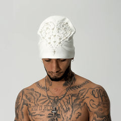 TECNINEGROUP Pearl Heart Embroidered Knit Beanie