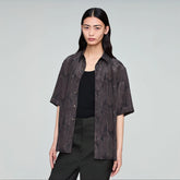 OPICLOTH Retro Textured Leaf Full-Print Half Shirt