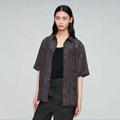 OPICLOTH Retro Textured Leaf Full-Print Half Shirt