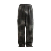 ME DA IGUAL Washed Plaid Tapered Drawstring-Hem Pants