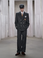 FACEONLAB Classic Striped Wool Pleated Tailored Trousers