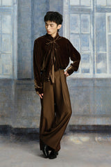 TUIMU Velvet Bow-Tie Blouse