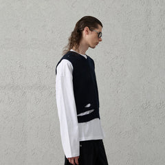 ORGANIC EMOTION Asymmetrical Distressed Bubble-Knit Vest