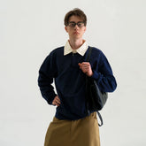 WIID Preppy Contrast-Collar Polo Sweatshirt