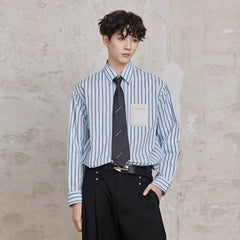 FACEONLAB Striped Patch-Pocket Poplin Shirt