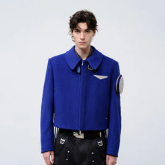 FACEONLAB Arm-Patched Cropped Naval Jacket Blue