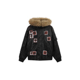 NOTHINGNESS WORLD Faux Fur Patch Hooded Puffer Jacket