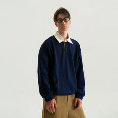 WIID Preppy Contrast-Collar Polo Sweatshirt