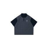 OVDY Retro Spliced Plaid Polo T-Shirt