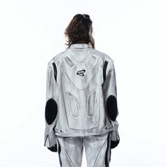 MOGONGSHE Distressed Techwear PU Moto Jacket