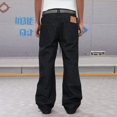 DND4DES Slanted Zipper Lace-Up Double-Waistband Raw Jeans