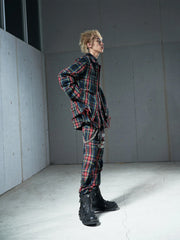 VENTUREK Distressed Zippered-Hem Slogan Slim Plaid Pants