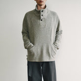 GONGHE REPUB Ribbed Half-Placket Mock-Neck Sweater