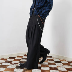 ASSEEN Asymmetrical Tab Pleated Wide-Leg Pants Black