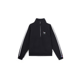 UMAMIISM Waffle Side Stripe Embroidered Half-Zip Pullover
