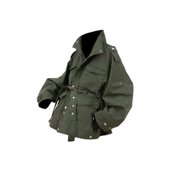 RELABEL Retro Multi-Pocket Snap-Hem Convertible Jacket Green