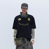 SAVAGEGROWTHWORLD No.5 Camo-Sleeve Layered Long-Sleeve T-Shirt