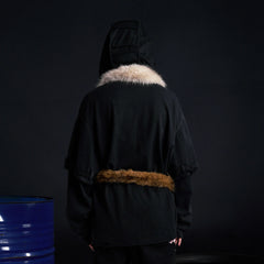 RECOVER ZONE Detachable Faux Fur Collar Long Sleeve Shirt