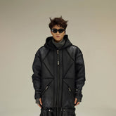 FLYERRER Geometric Paneled Faux Leather Jacket