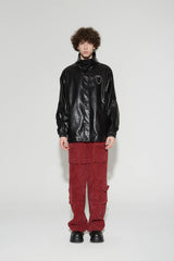 VANN VALRENCE Retro Glossy Faux Leather Jacket