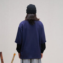 UNLIMITED MOTE Waffle Sleeve Layered Drawstring Hem Sweatshirt