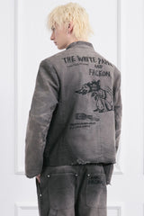 FACEONLAB Distressed Washed Embroidery Jacket