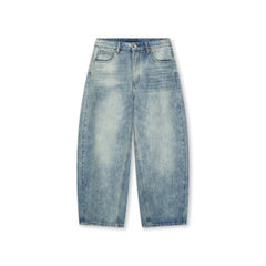 BONELESS Washed Ripped Hem Curved Baggy Jeans