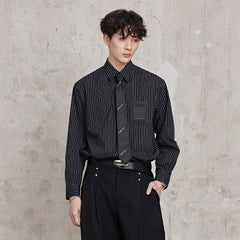 FACEONLAB Striped Patch-Pocket Poplin Shirt