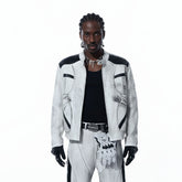 MOGONGSHE Distressed Techwear PU Moto Jacket