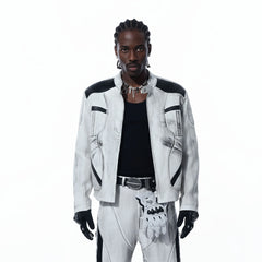MOGONGSHE Distressed Techwear PU Moto Jacket
