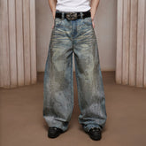 DND4DES Dirty-Washed Diamond Wide-Leg Jeans Blue