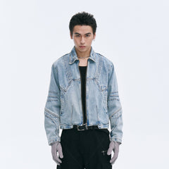 CATSSTAC Washed Paneled Seam Denim Jacket