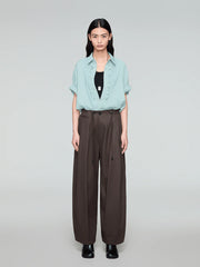 OPICLOTH Retro Pintuck Ruffle Modal Blend Half Shirt