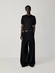 OPICLOTH Washed Contrast Stitch Wide-Leg Jeans